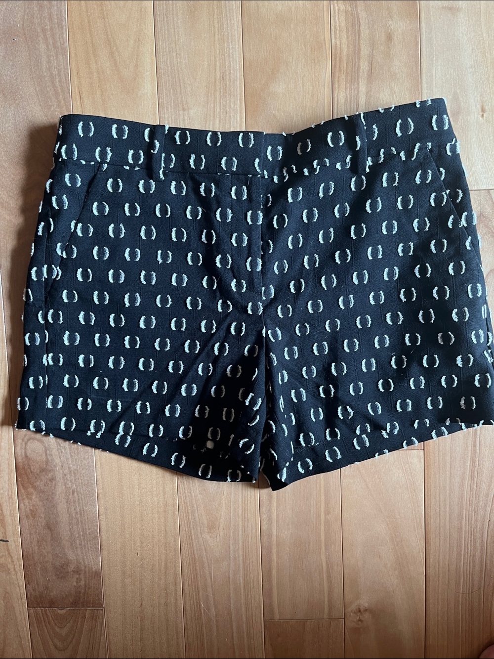 LOFT Black High-Waist Shorts with White Crescent Dot Print